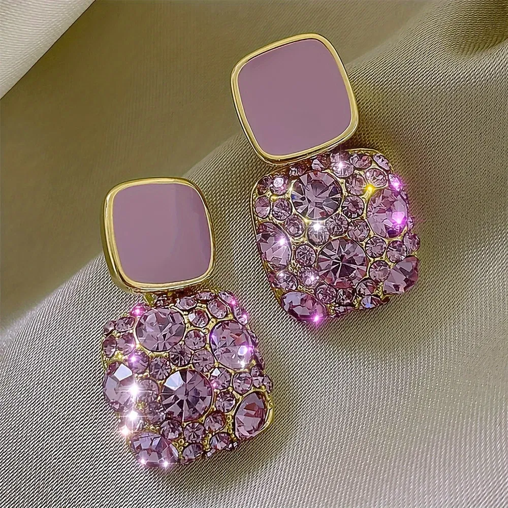 Vintage Square Rhinestones Earrings Geometry Jewelry Women Party Favors - Grocery
