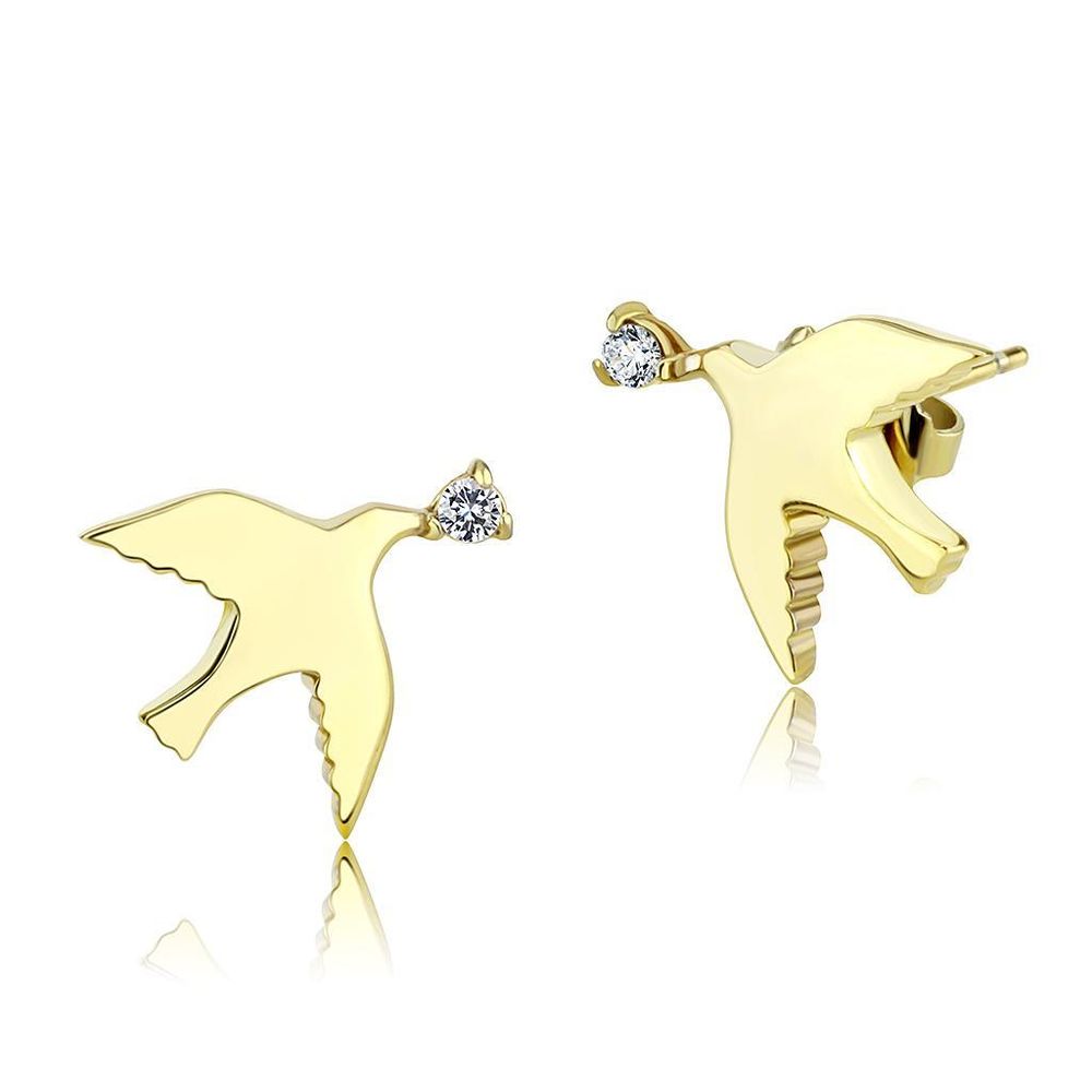 TK3603 - IP Gold(Ion Plating) Stainless Steel Earrings with AAA Grade CZ in Clear - Grocery