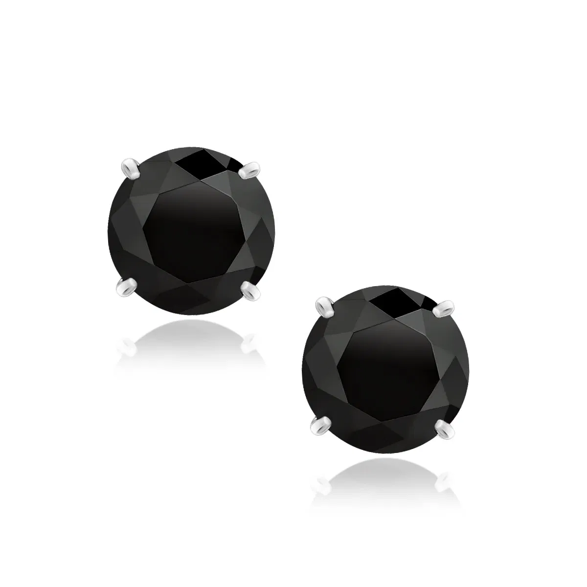 14k White Gold 8.0mm Round Black CZ Stud Earrings - Grocery