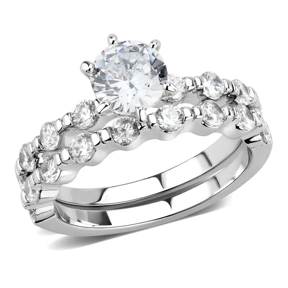 3W1593 - Rhodium Brass Ring with AAA Grade CZ in Clear - Grocery