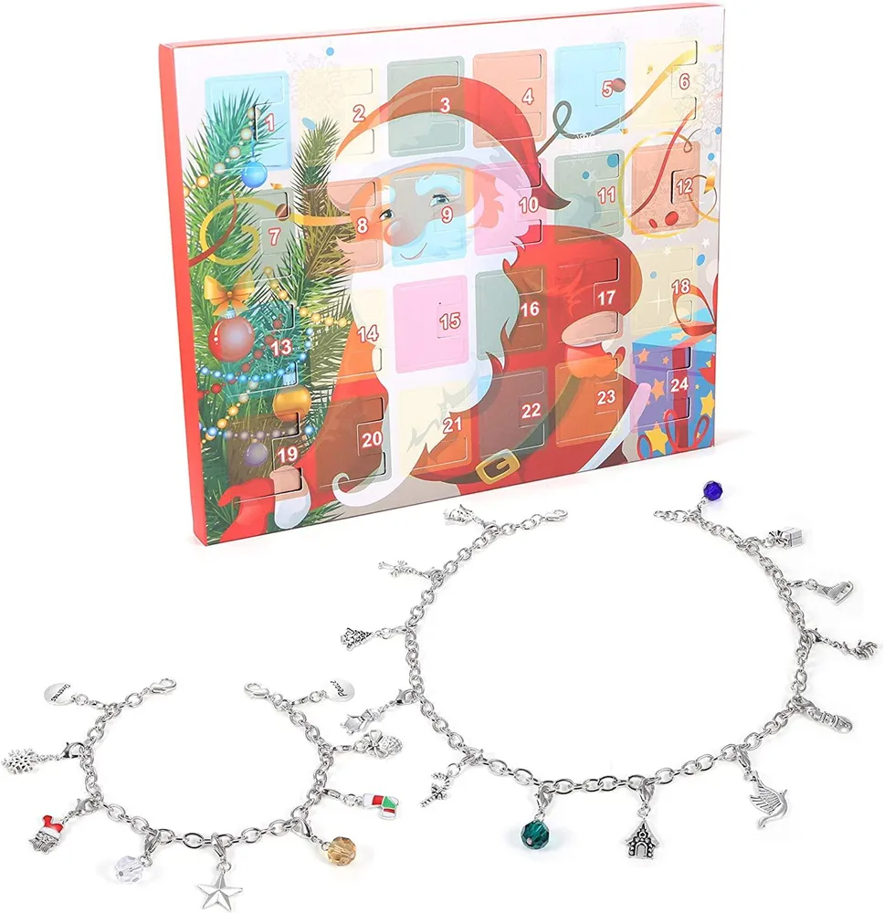 Christmas Advent Calendar Charm Necklace Bracelet for Women DIY Fashion Set - Grocery
