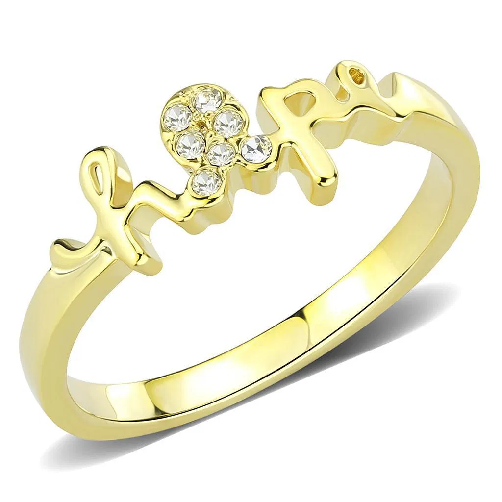 LO3965 - Flash Gold Brass Ring with Top Grade Crystal in Clear - Grocery