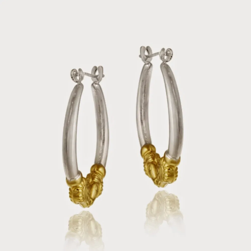 Sterling Silver & 18K Gold over Silver Two Tone Rams Head Hoop Earrings - Grocery