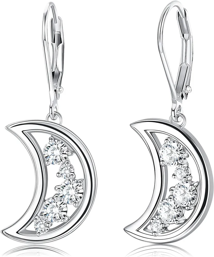 925 Sterling Silver Crescent Moon Dangle Earrings for Women 5A Cubic Zirconia Drop Moon Earrings Jewelry Leverback Earrings - Grocery