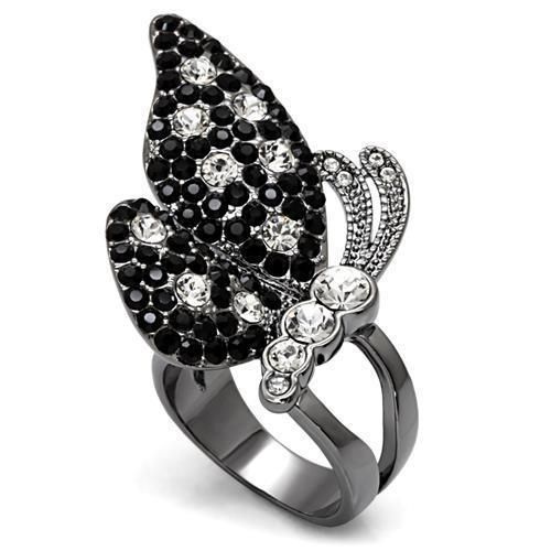 LO1627 - TIN Cobalt Black Brass Ring with Top Grade Crystal in Multi Color - Grocery