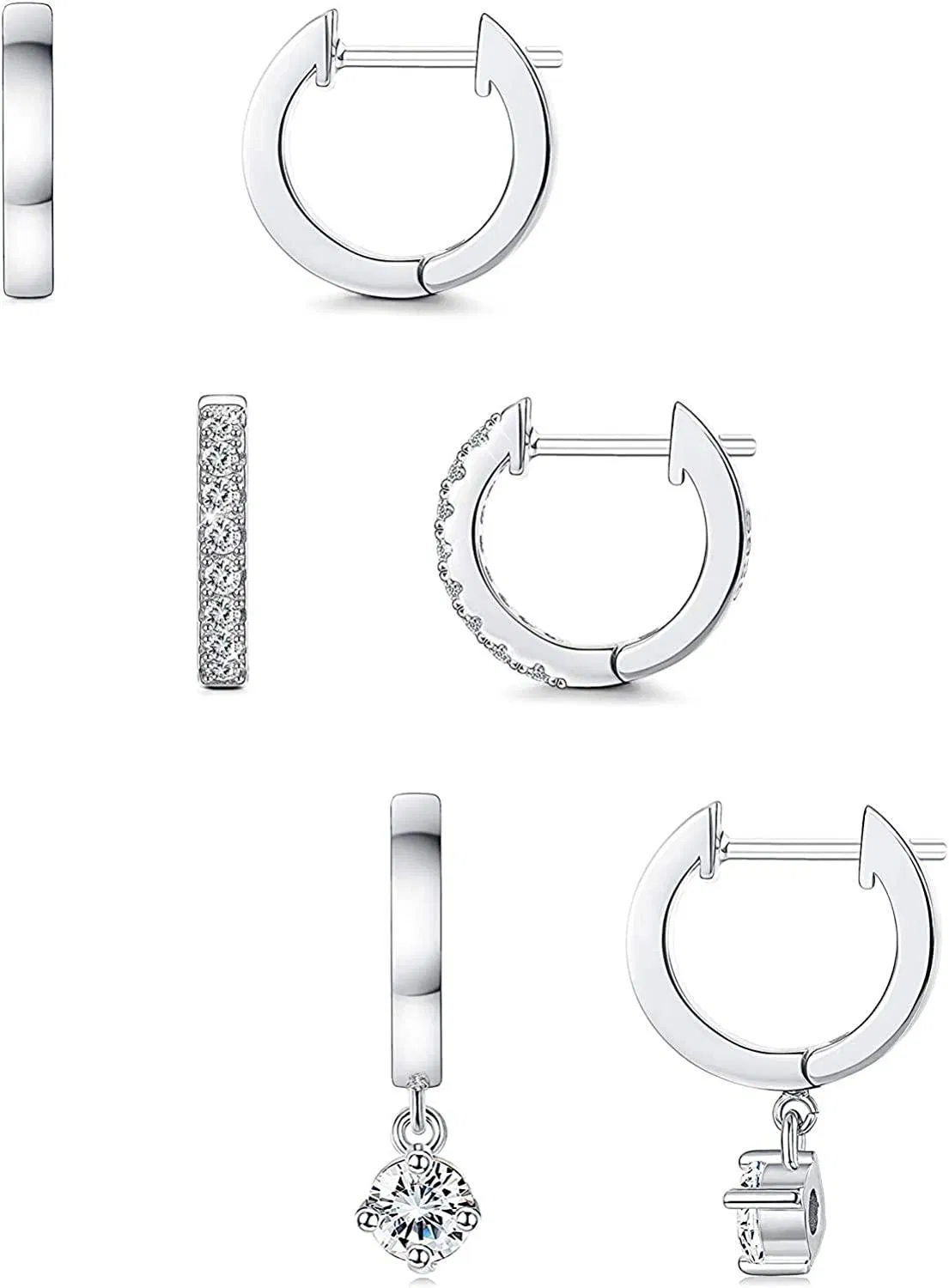 3 Pairs Huggie Hoop Earrings for Women Minimalist Cubic Zirconia Cuff Earrings Dangle Small Hoop Earrings Set - Grocery