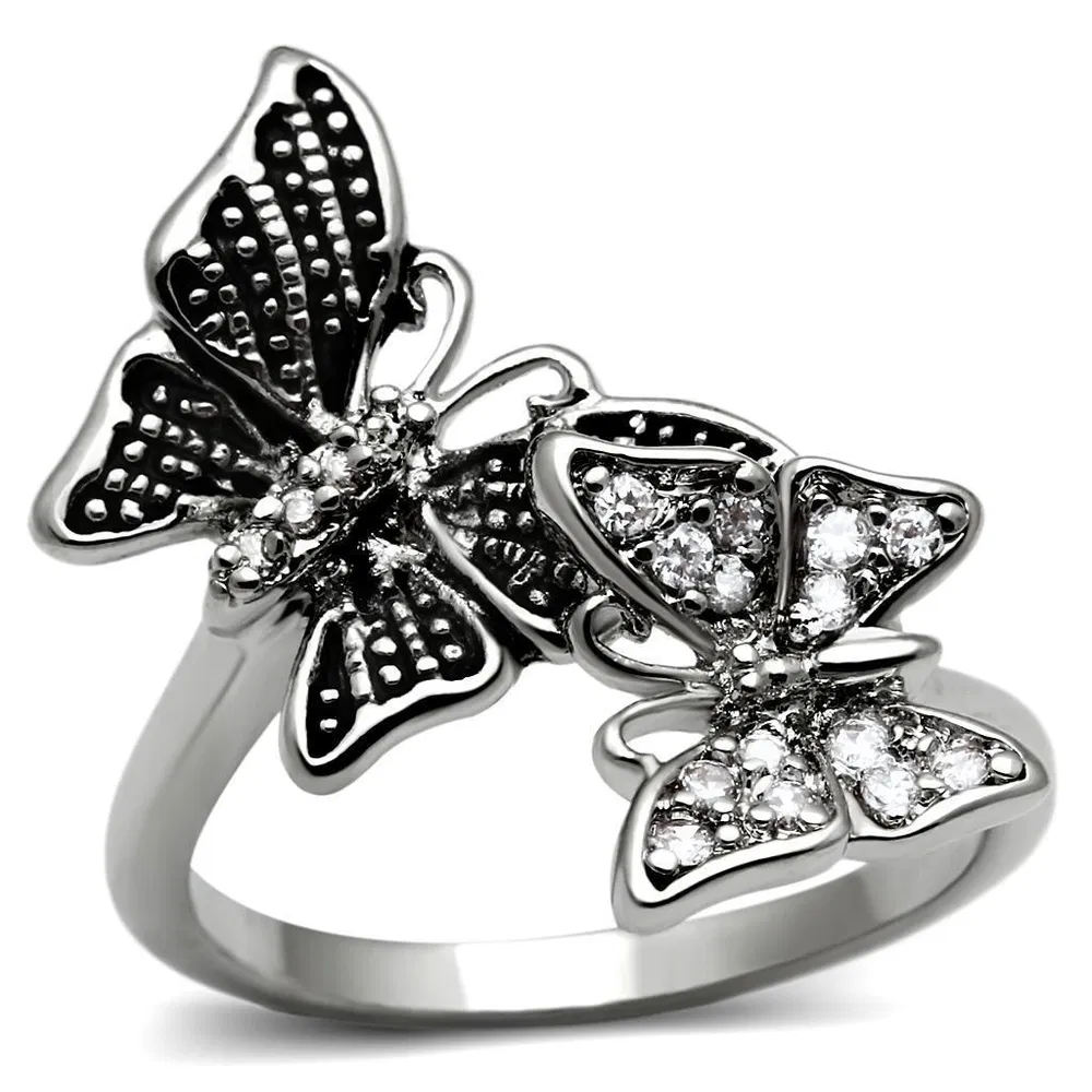 TK2874 - High polished (no plating) Stainless Steel Ring with AAA Grade CZ in Clear - Grocery