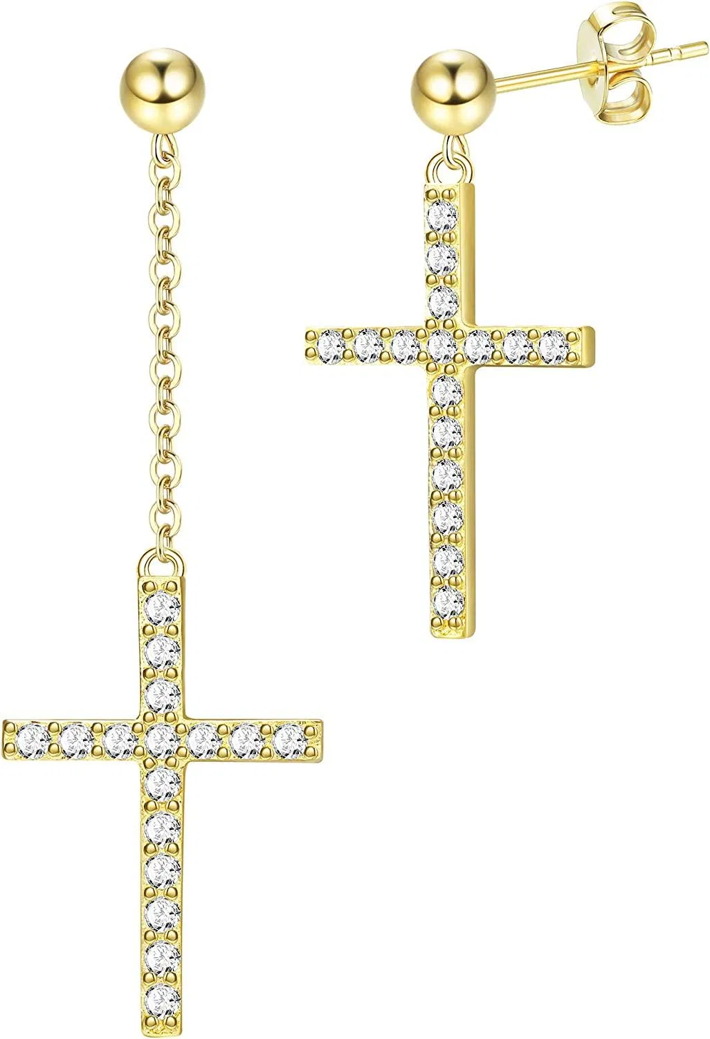 S925 Sterling Cross Dangle Drop Stud Earrings 14K Gold Plated Pendant Chain Earrings For Women Men Cubic Zirconia Cross Earrings Punk Jewelry - Grocery