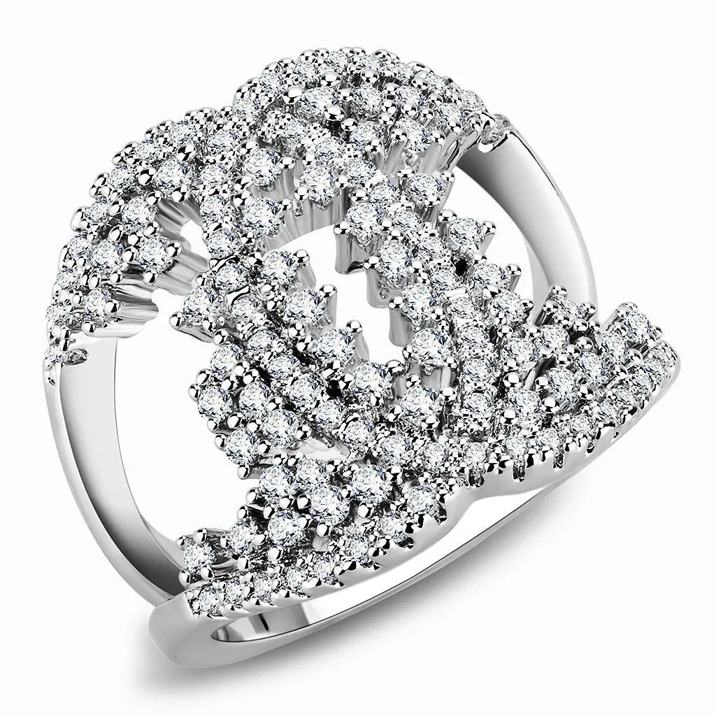 3W1448 - Rhodium Brass Ring with AAA Grade CZ in Clear - Grocery