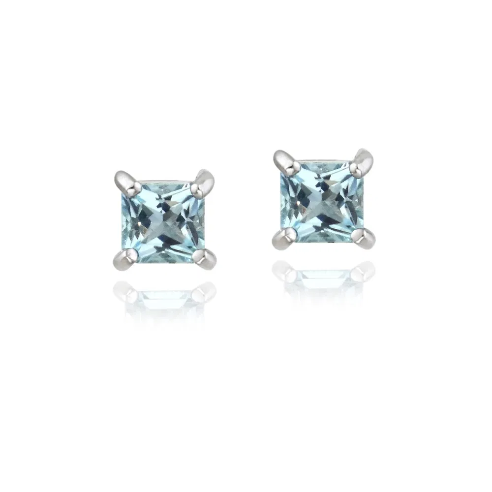 Sterling Silver .5ct Blue Topaz Square Stud Earrings, 3mm - Grocery