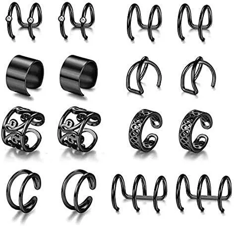 8 Pairs Gold Plated Ear Cuff Earrings for Women Adjustable Fake Clip On Cartilage Helix No Piercing Earrings Set Dainty Ear Clips - Grocery