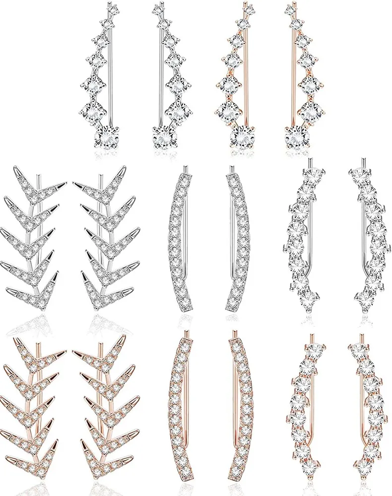 8Pairs Ear Cuffs Hoop Climber Earring for Women CZ Arrow Crawler Stud Earring Jacket for Women - Grocery