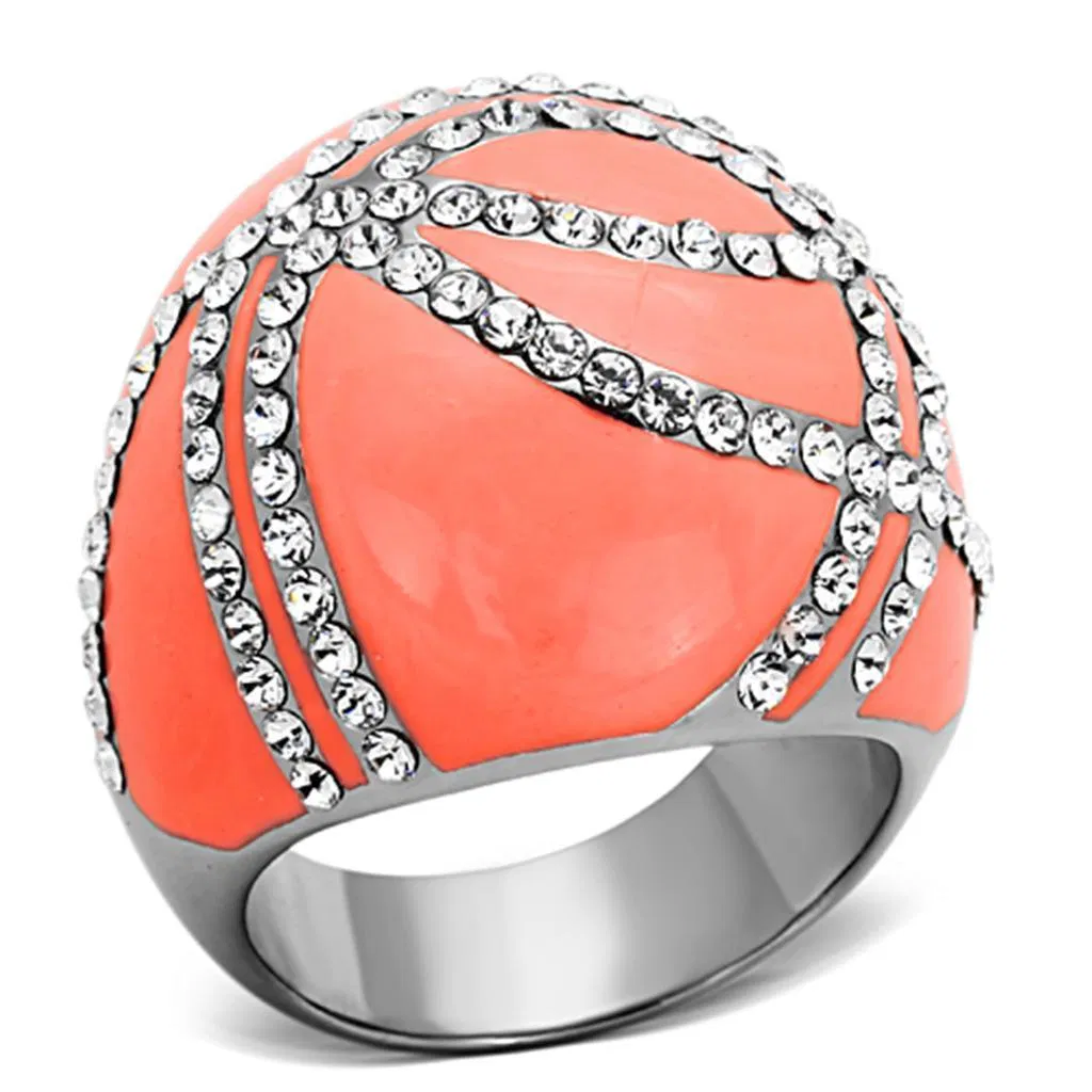 TK1307 - High polished (no plating) Stainless Steel Ring with Top Grade Crystal in Clear - Grocery