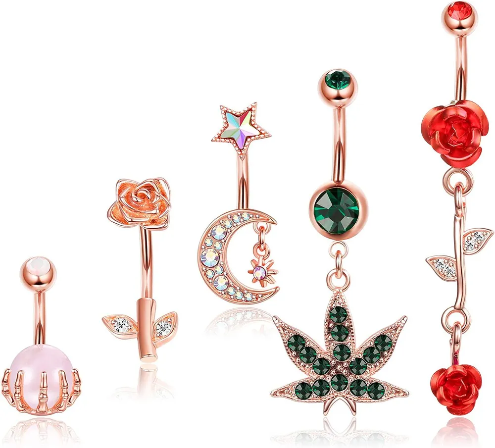 Belly Button Rings for Women Belly Rings 14G Stainless Navel Rings Navel Piercing Jewelry - Grocery