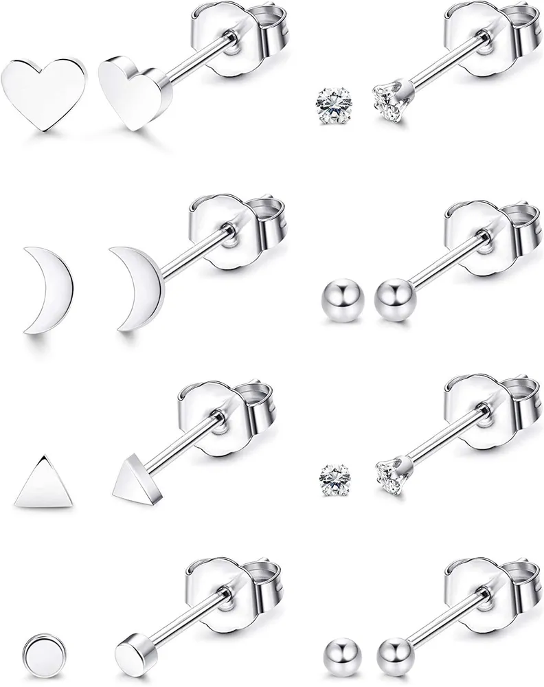 Stainless Tiny Stud Earrings Set for Women CZ Cartilage Helix Ear Piercing 8Pairs - Grocery