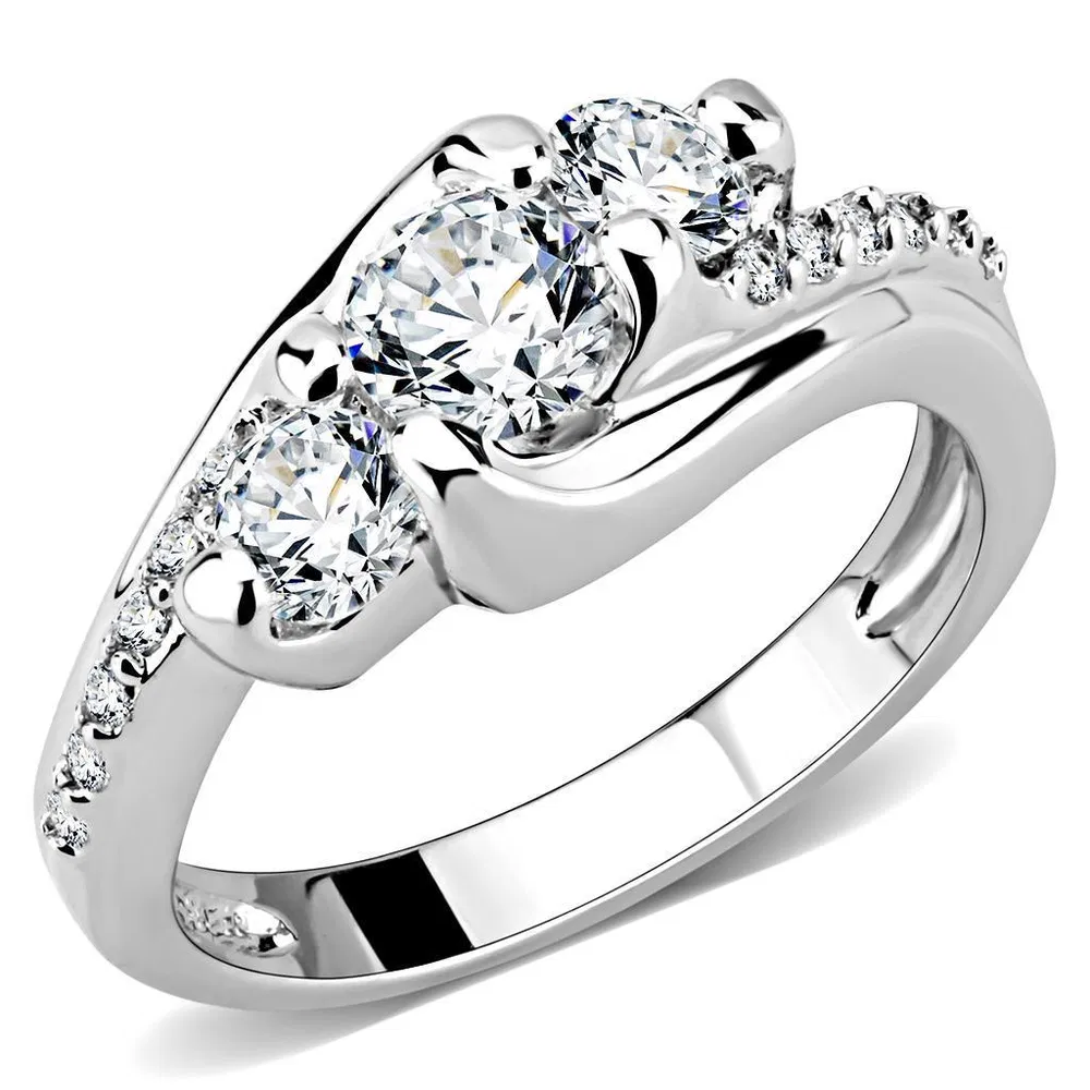 3W1512 - Rhodium Brass Ring with AAA Grade CZ in Clear - Grocery