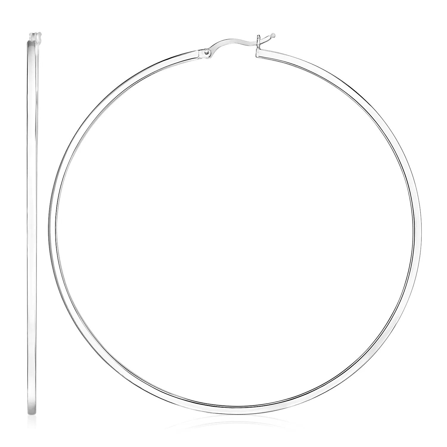 Sterling Silver Large Rectangular Profile Polished Hoop Earrings(75mm) - Grocery