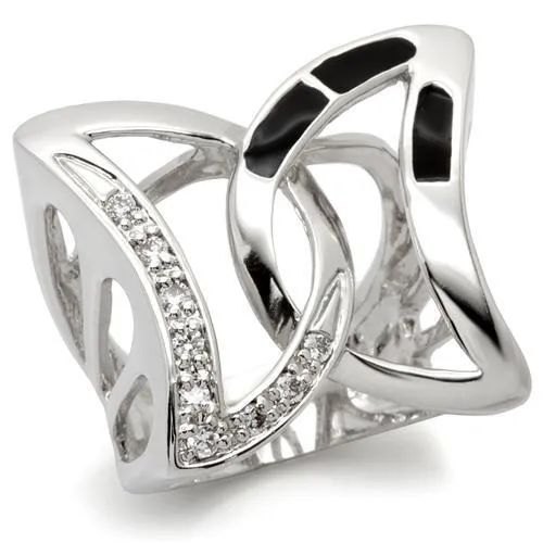 0W050 - Rhodium Brass Ring with AAA Grade CZ in Clear - Grocery
