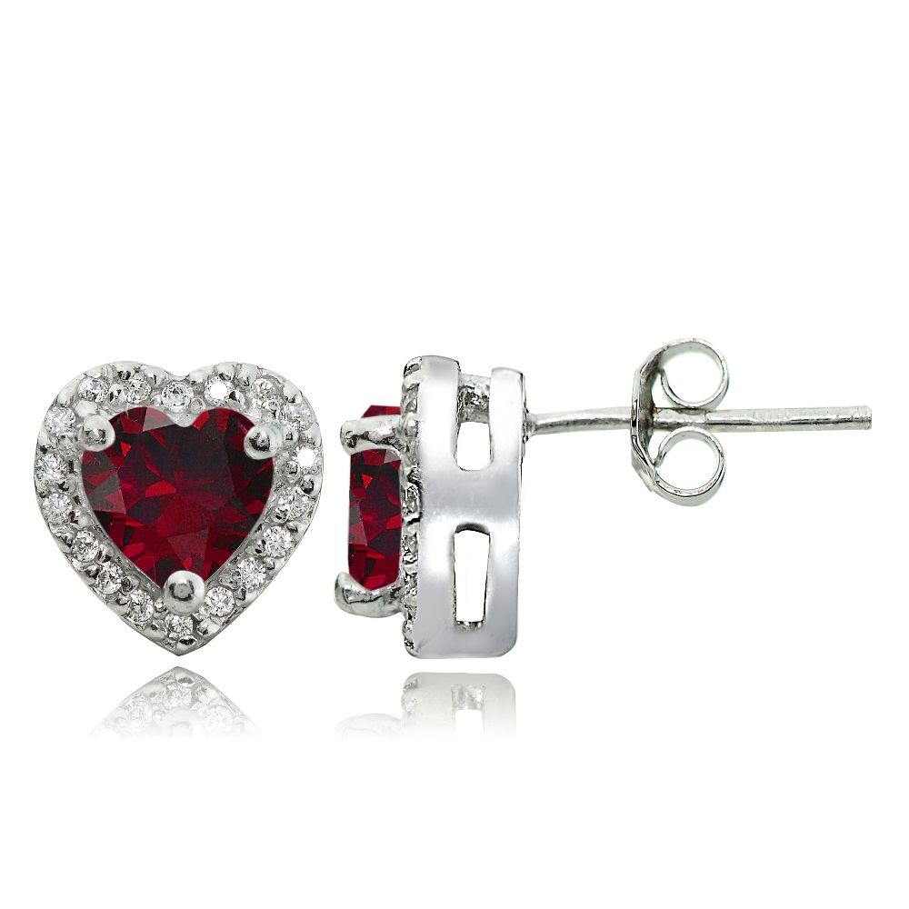 Sterling Silver 1.4ct Created Ruby and White Topaz Heart Stud Earrings - Grocery