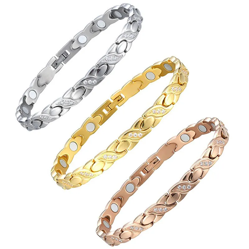 Titanium Germanium Magnet Bracelet Crossed CNC Zircon - Grocery