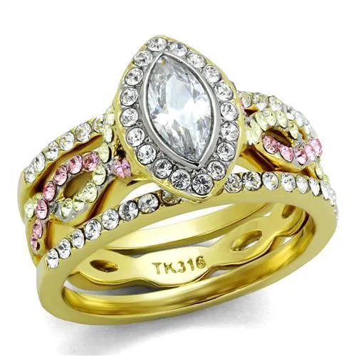 TK2129 - Two-Tone IP Gold (Ion Plating) Stainless Steel Ring with AAA Grade CZ in Clear - Grocery