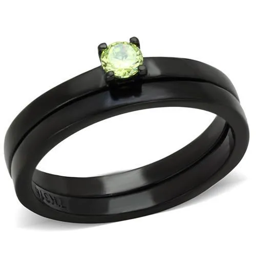TK2015 - IP Black(Ion Plating) Stainless Steel Ring with AAA Grade CZ in Apple Green color - Grocery