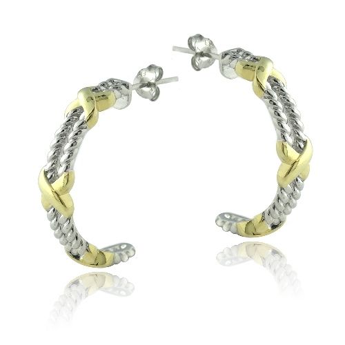 Sterling Silver Two Tone X Half Hoop Earrings - Grocery