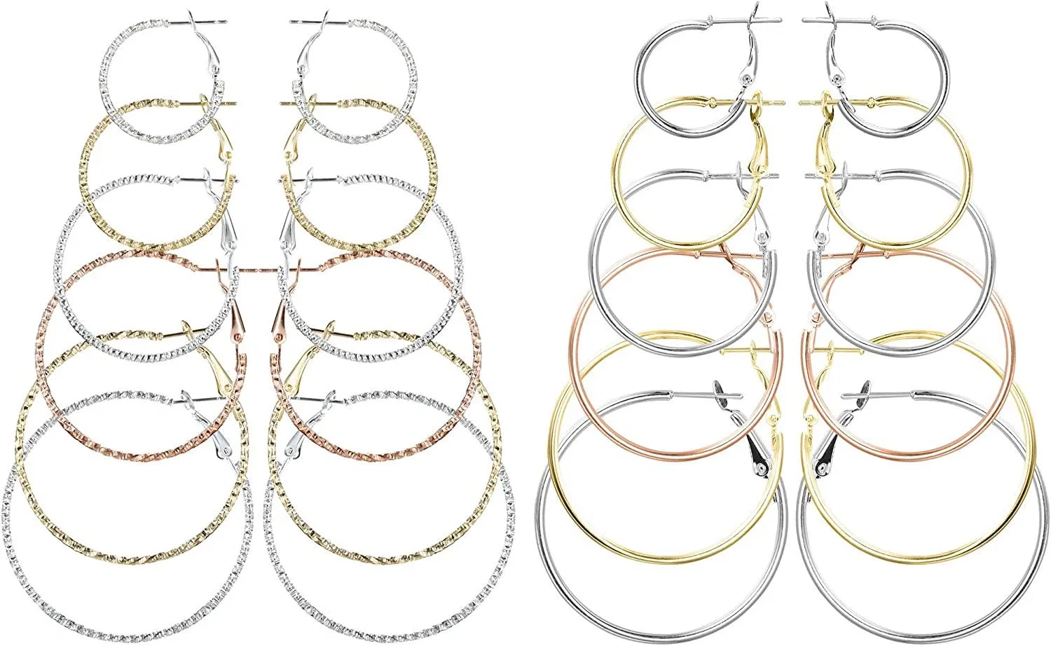 12 Pairs 2.5-5cm Hoop Earrings Pack Twisted Round Hoop Earrings Set Loop Earrings for Women - Grocery