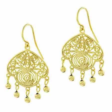 18K Gold over Sterling Silver Vintage Filigree Chandelier Earrings - Grocery