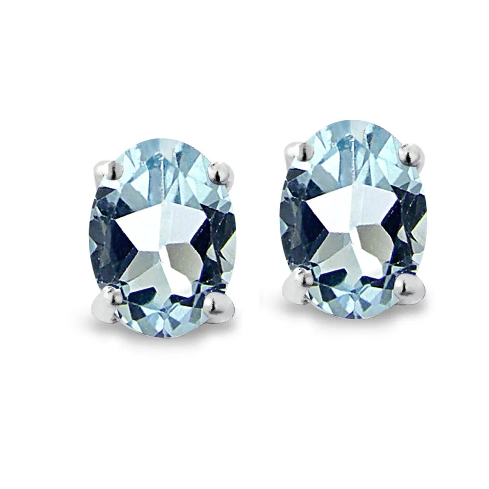 Sterling Silver 1 Ct Blue Topaz 6x4 Oval Stud Earrings - Grocery