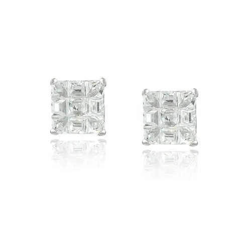 Sterling Silver CZ Checkerboard 7mm Stud Earrings - Grocery