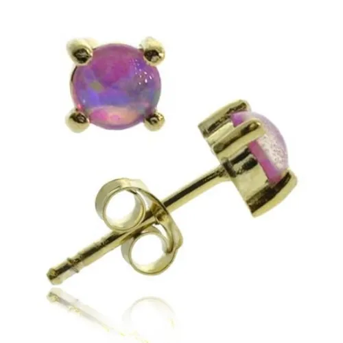 18K Gold over Sterling Silver Pink Opal 6mm Round Stud Earrings - Grocery