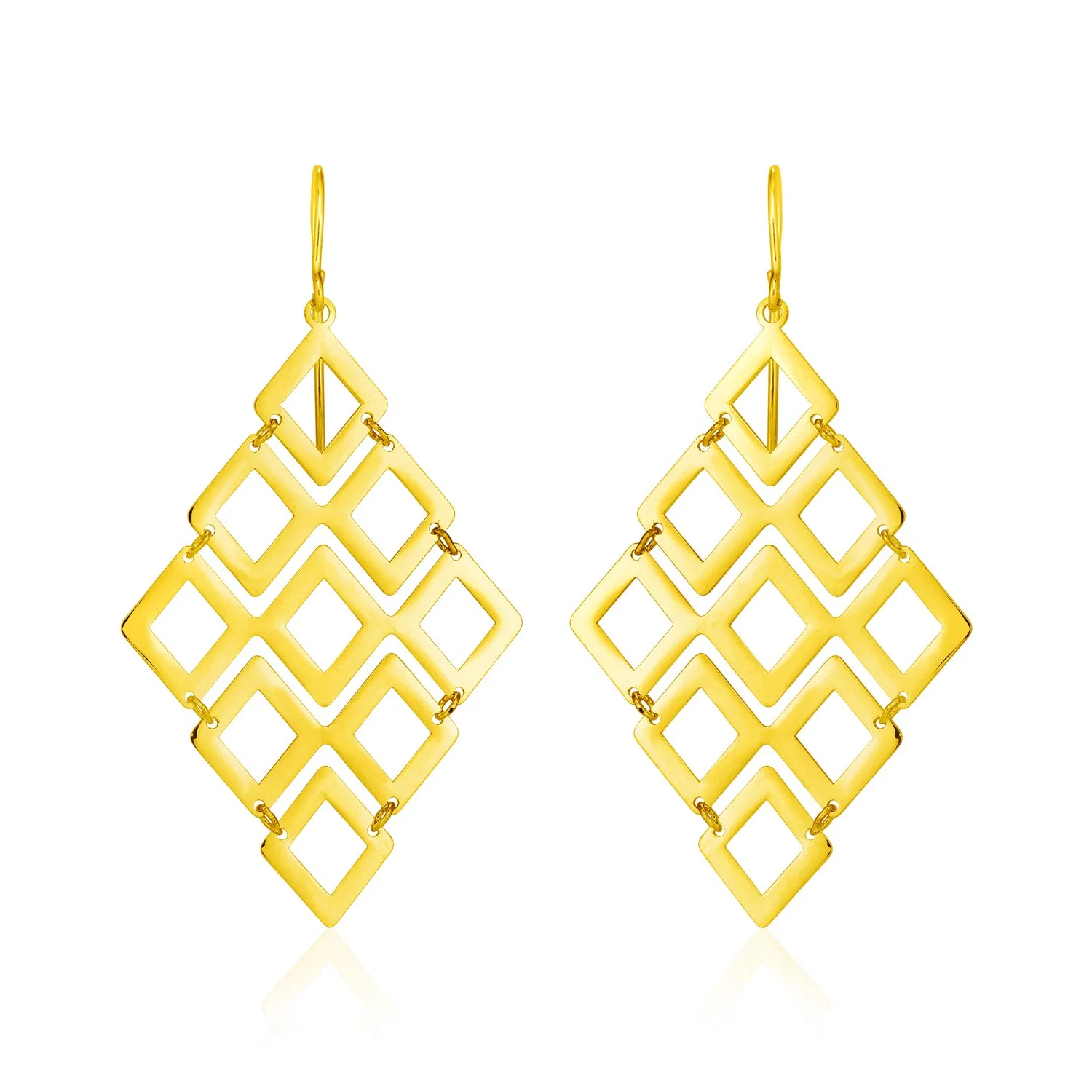 14k Yellow Gold Earrings with Polished Open Diamond Motifs - Grocery