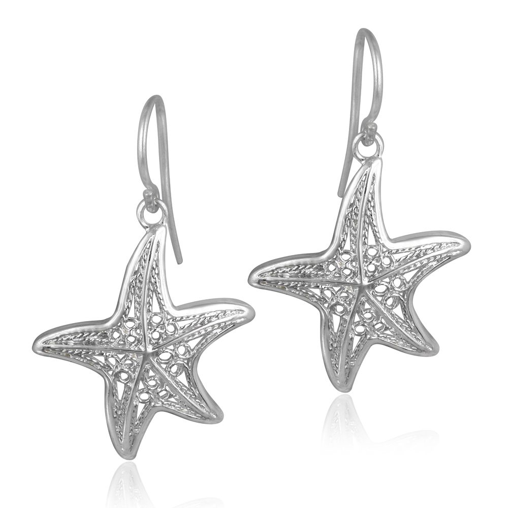 Sterling Silver Filigree Star Fish Earrings - Grocery