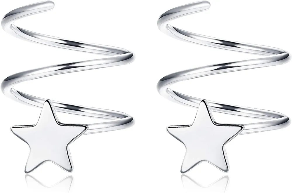 925 Sterling Double Twist Hoop Earrings for Women Star Heart CZ Fashion Ear Climber Wrap Cuff Earrings Set - Grocery