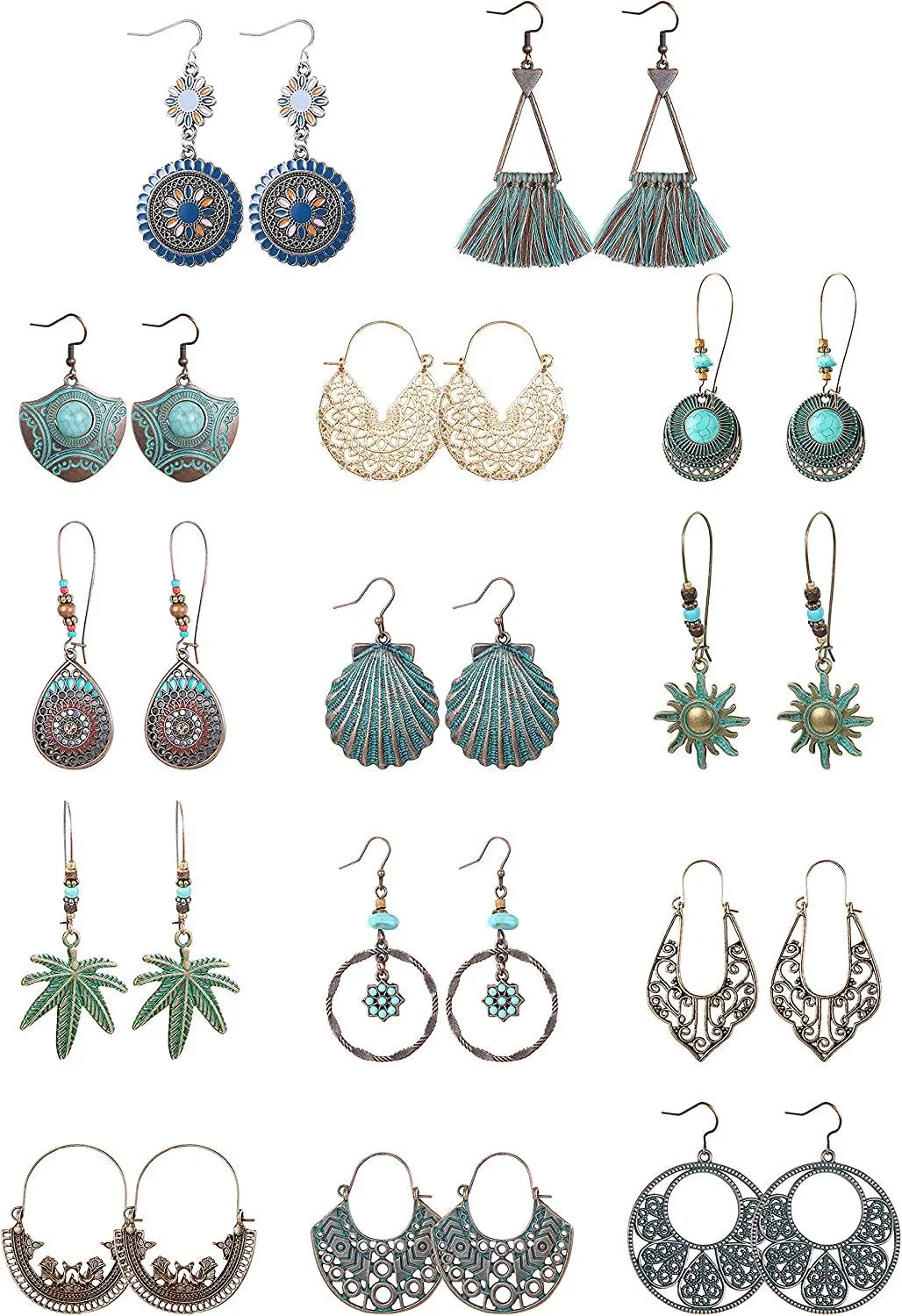 Vintage Statement Drop Dangle Earrings Bohemian Leaf Tassel Hollow Water Long Drop Earring Boho Statement Dangle Earrings for Women - Grocery