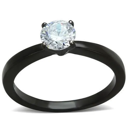 TK2013 - IP Black(Ion Plating) Stainless Steel Ring with AAA Grade CZ in Clear - Grocery