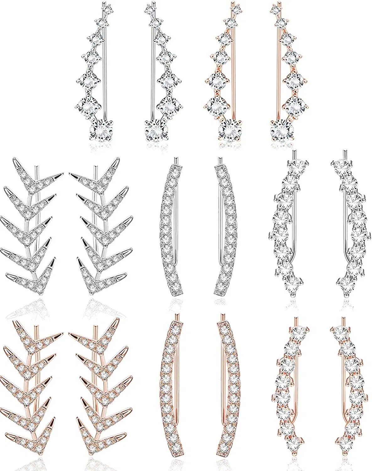 8Pairs Ear Cuffs Hoop Climber Earring for Women CZ Arrow Crawler Stud Earring Jacket for Women - Grocery