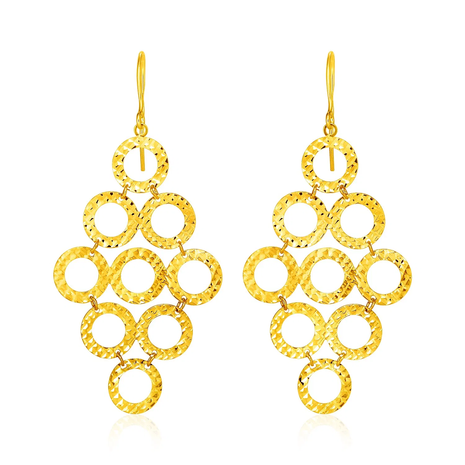 14k Yellow Gold Earrings with Textured Open Circle Motifs - Grocery