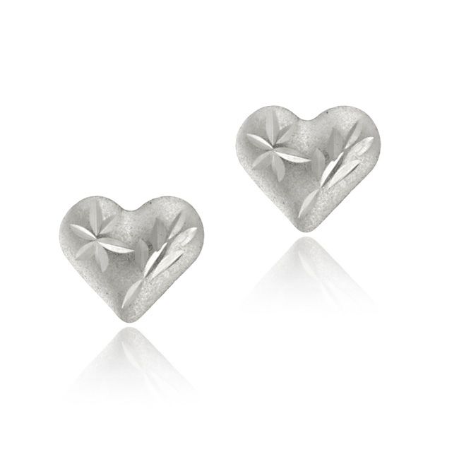 14k White Gold Diamond Cut Heart Stud Earrings - Grocery