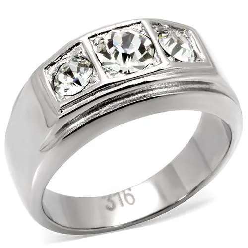 TK119 - High polished (no plating) Stainless Steel Ring with Top Grade Crystal in Clear - Grocery