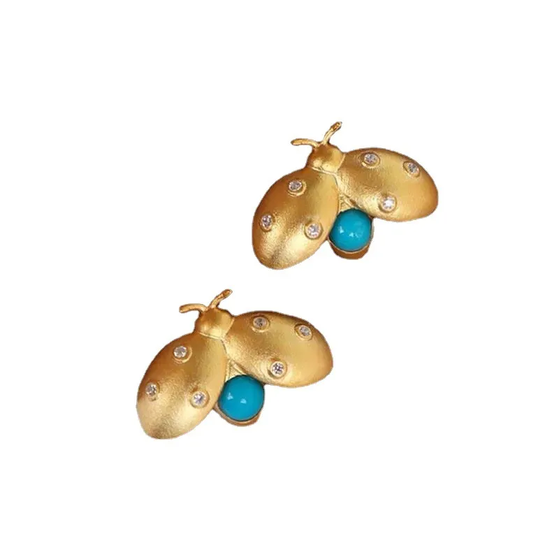 S925 Silver Gold Plated Coccinella Earrings - Grocery