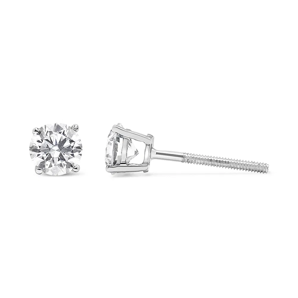 .925 Sterling Silver 1/2 Cttw Round Brilliant-Cut Diamond Classic 4-Prong Stud Earrings (I-J Color, I2-I3 Clarity) - Grocery