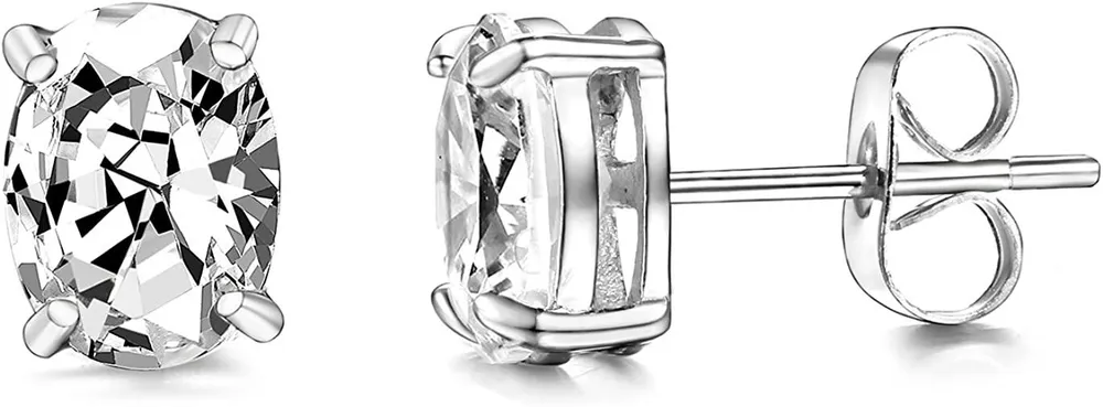 3 Pairs Stainless Women Oval CZ Stud Earrings for Men Ear Piercing - Grocery