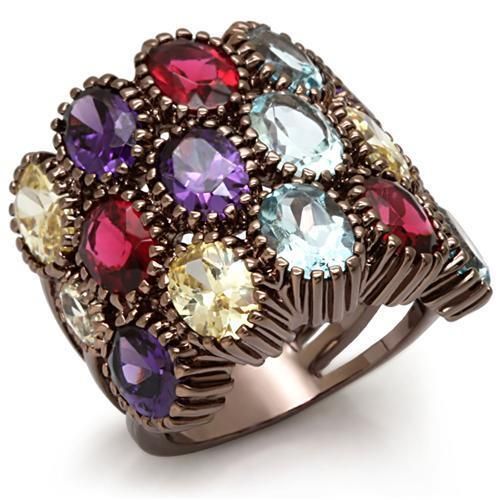 LO1647 - Chocolate Gold Brass Ring with Synthetic Synthetic Glass in Multi Color - Grocery