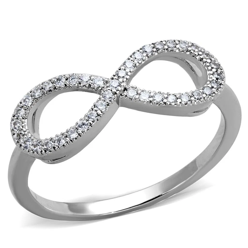3W1068 - Rhodium Brass Ring with AAA Grade CZ in Clear - Grocery