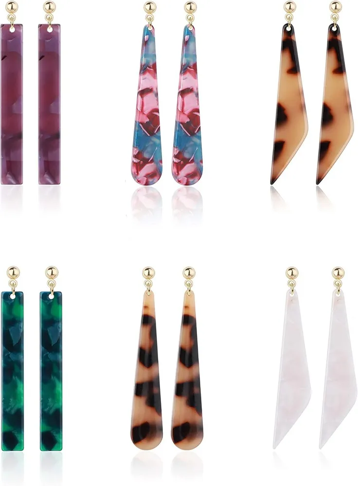 6 Pairs Acrylic Drop Dangle Earrings for Women Bohemian Mottled Resin Statement Earrings Set - Grocery