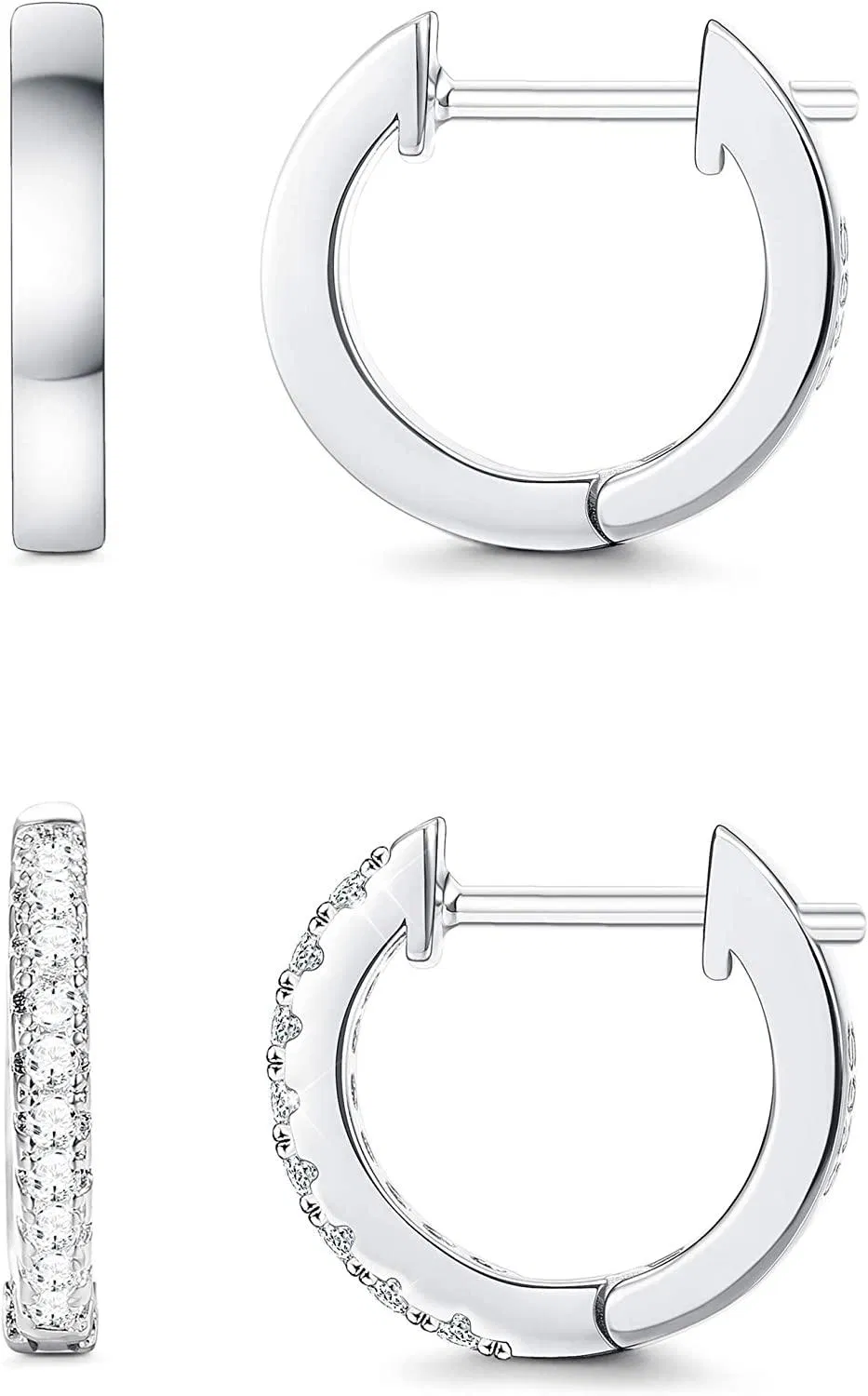2Pairs 925 Sterling Silver Small Hoop Earring for Women Cubic Zirconia Tiny Small Huggie Hoop Earring - Grocery