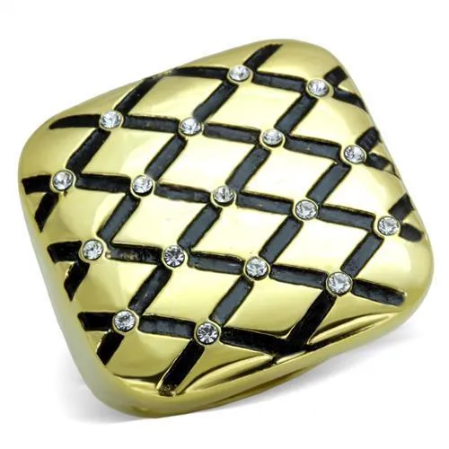 TK1886 - IP Gold(Ion Plating) Stainless Steel Ring with Top Grade Crystal in Clear - Grocery