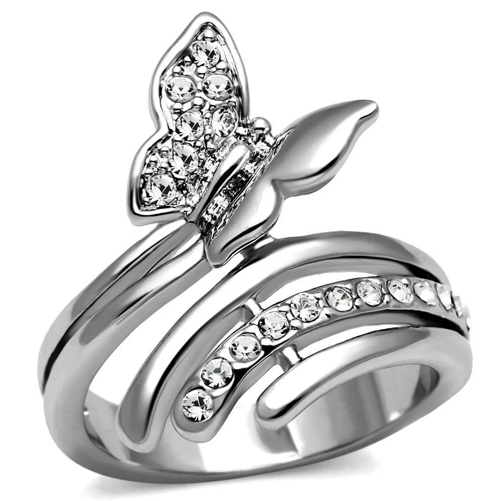 TK2875 - High polished (no plating) Stainless Steel Ring with AAA Grade CZ in Clear - Grocery